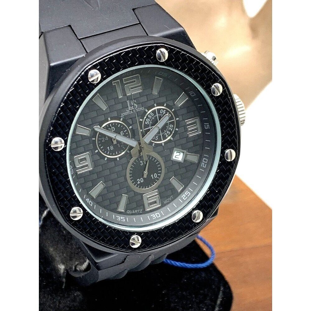 Joshua & Sons Men's Watch JS62BK Quartz Chronograph Black Dial Rubber Ba…